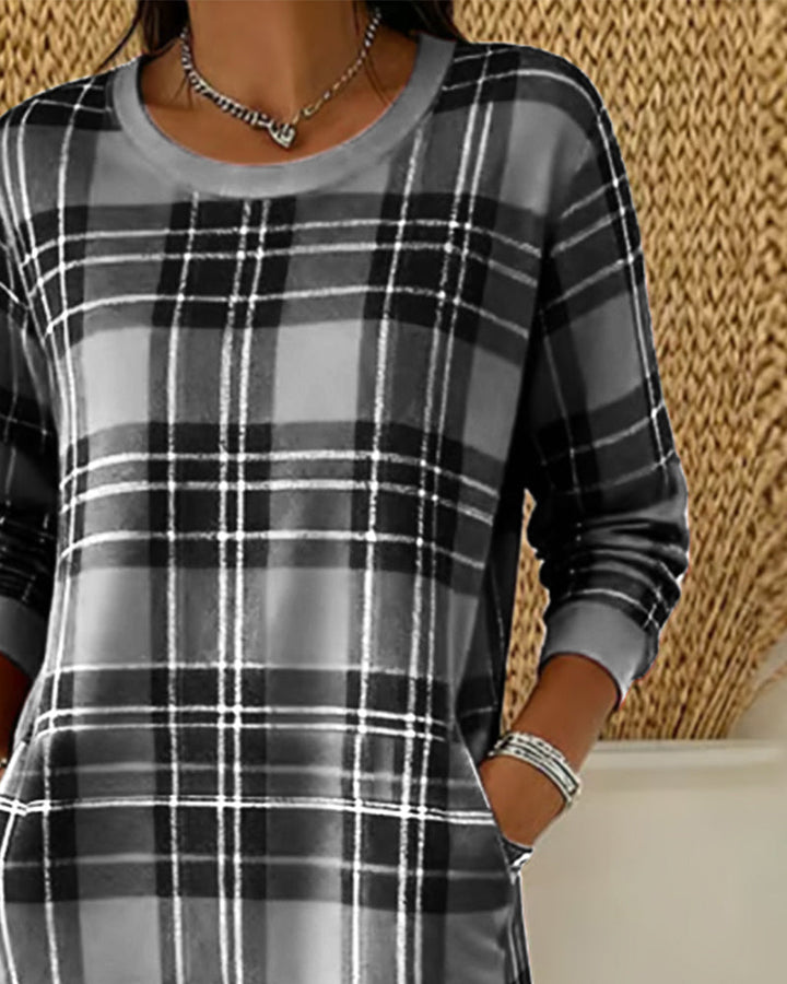 Ingrid™ | Checkered Long-Sleeve Dress